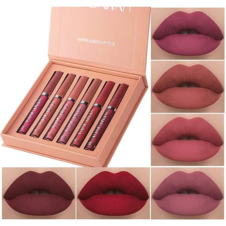 6Pcs Matte Liquid Lipstick Makeup Set, Matte liquid Long-Lasting Wear Non-Stick Cup Not Fade Waterproof Lip Gloss (Set A)